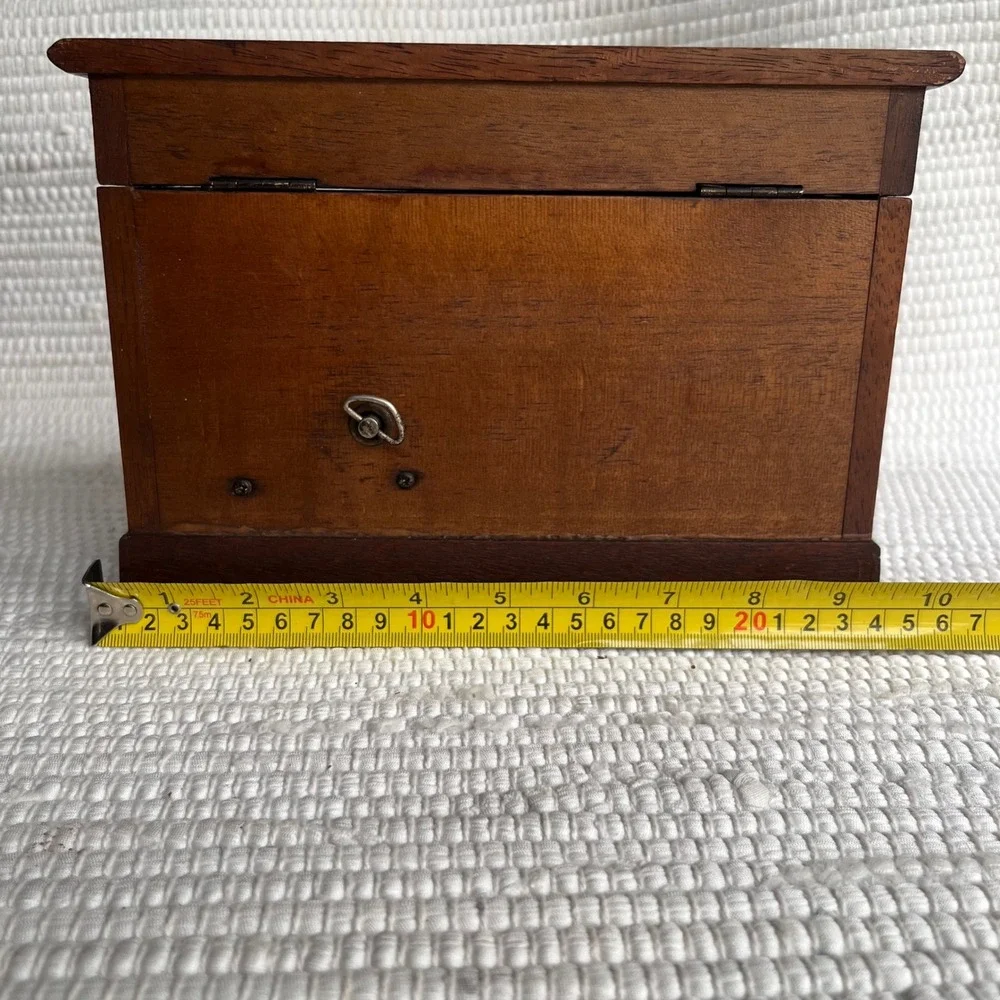 Vintage Wood Jewelry Box Miniature Dresser Chest Blue Lining Mirror Drawer